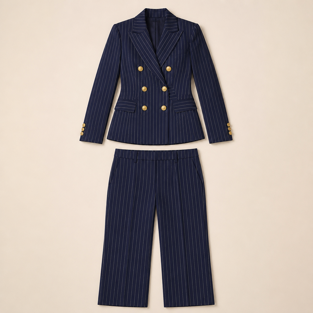 Lumiera™ – Tailored Pinstripe Double-Breasted Blazer Suit Set
