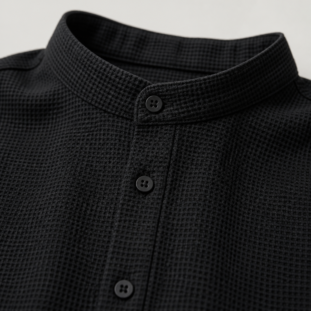 RavenaLux™ – Tailored Waffle Knit Mandarin Collar Shirt & Pants Set