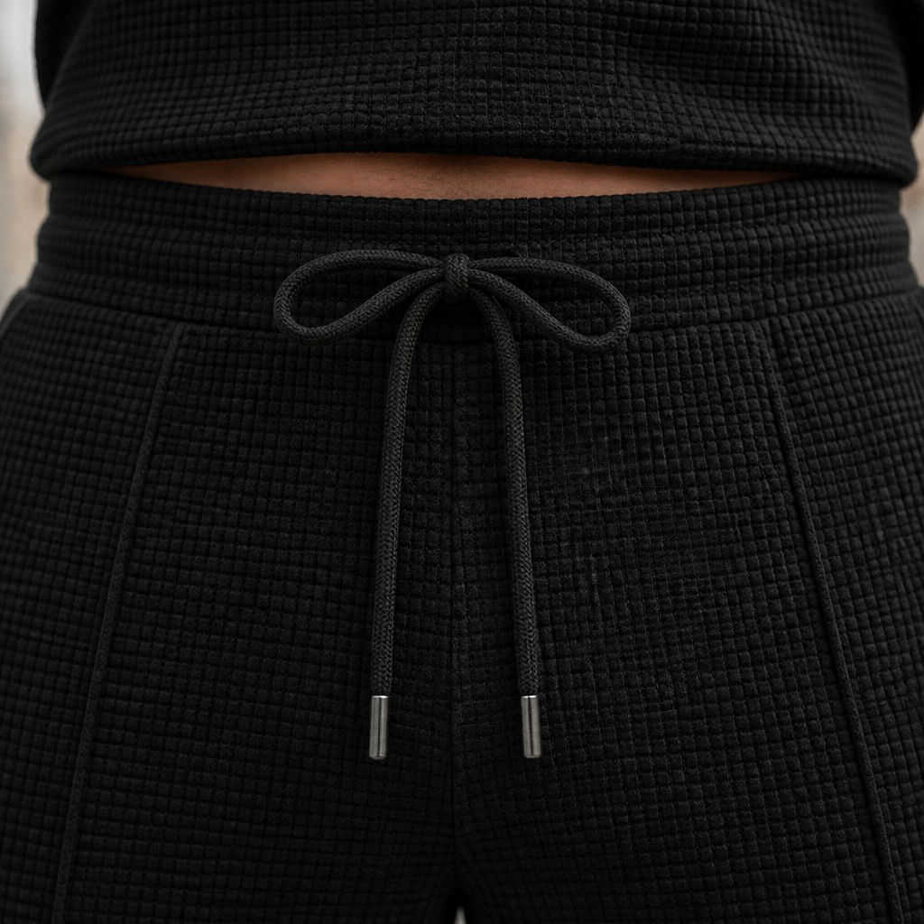 RavenaLux™ – Tailored Waffle Knit Mandarin Collar Shirt & Pants Set