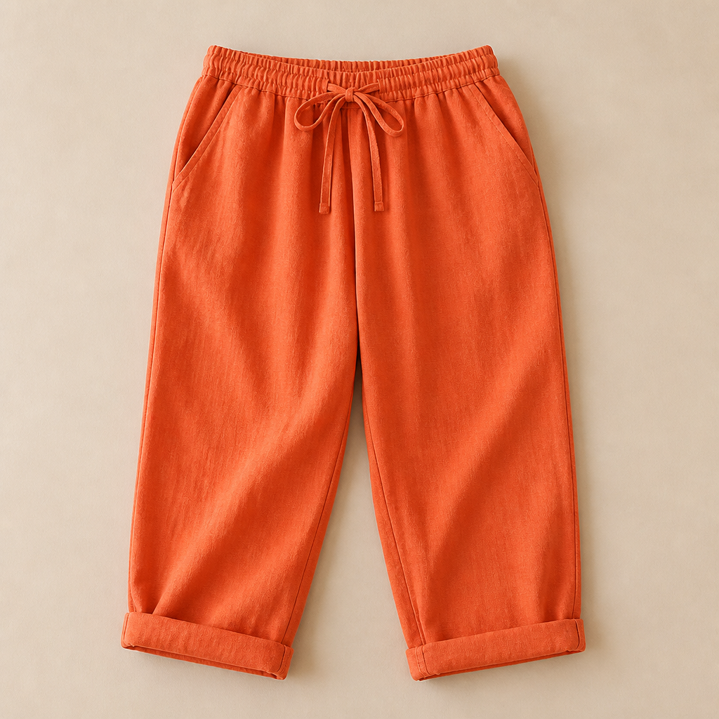 SenseLuxe™ – Breathable Cotton-Linen Capri Pants with Rolled Cuffs