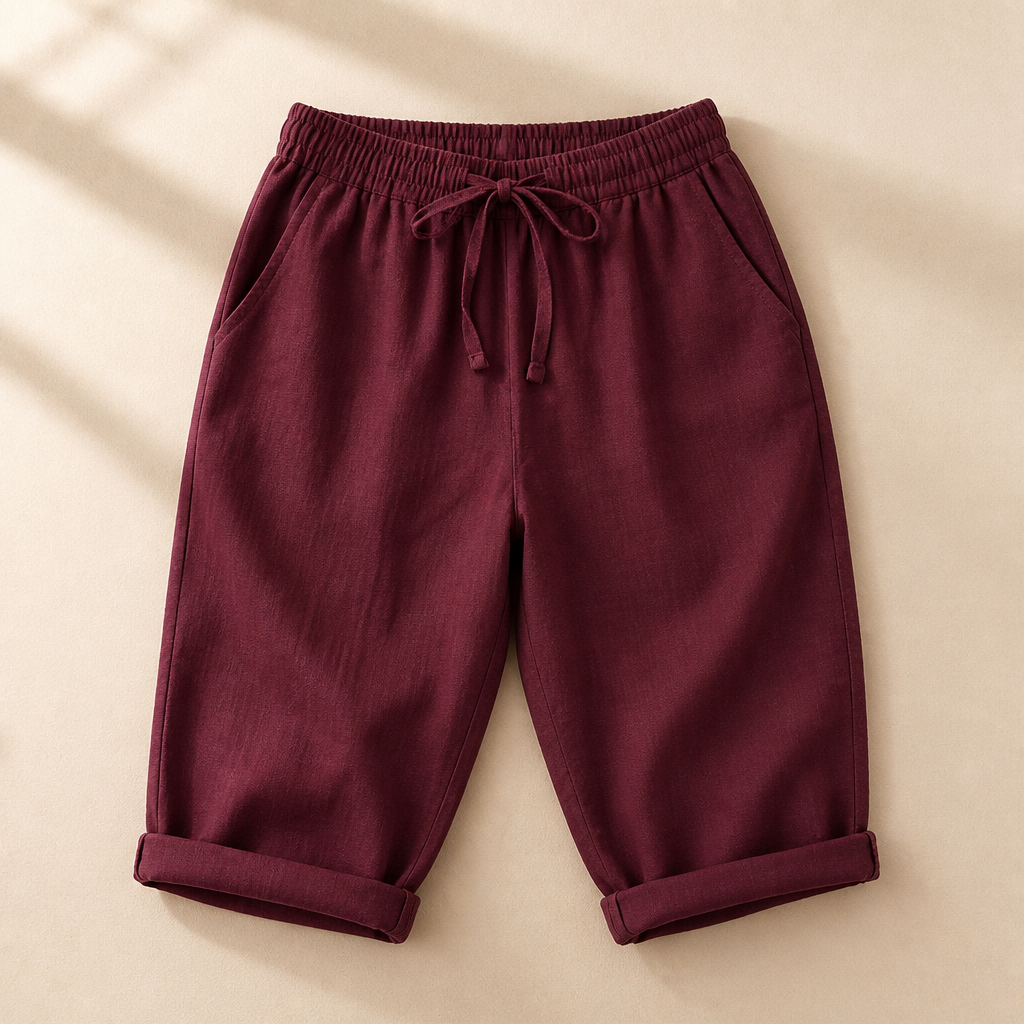 SenseLuxe™ – Breathable Cotton-Linen Capri Pants with Rolled Cuffs