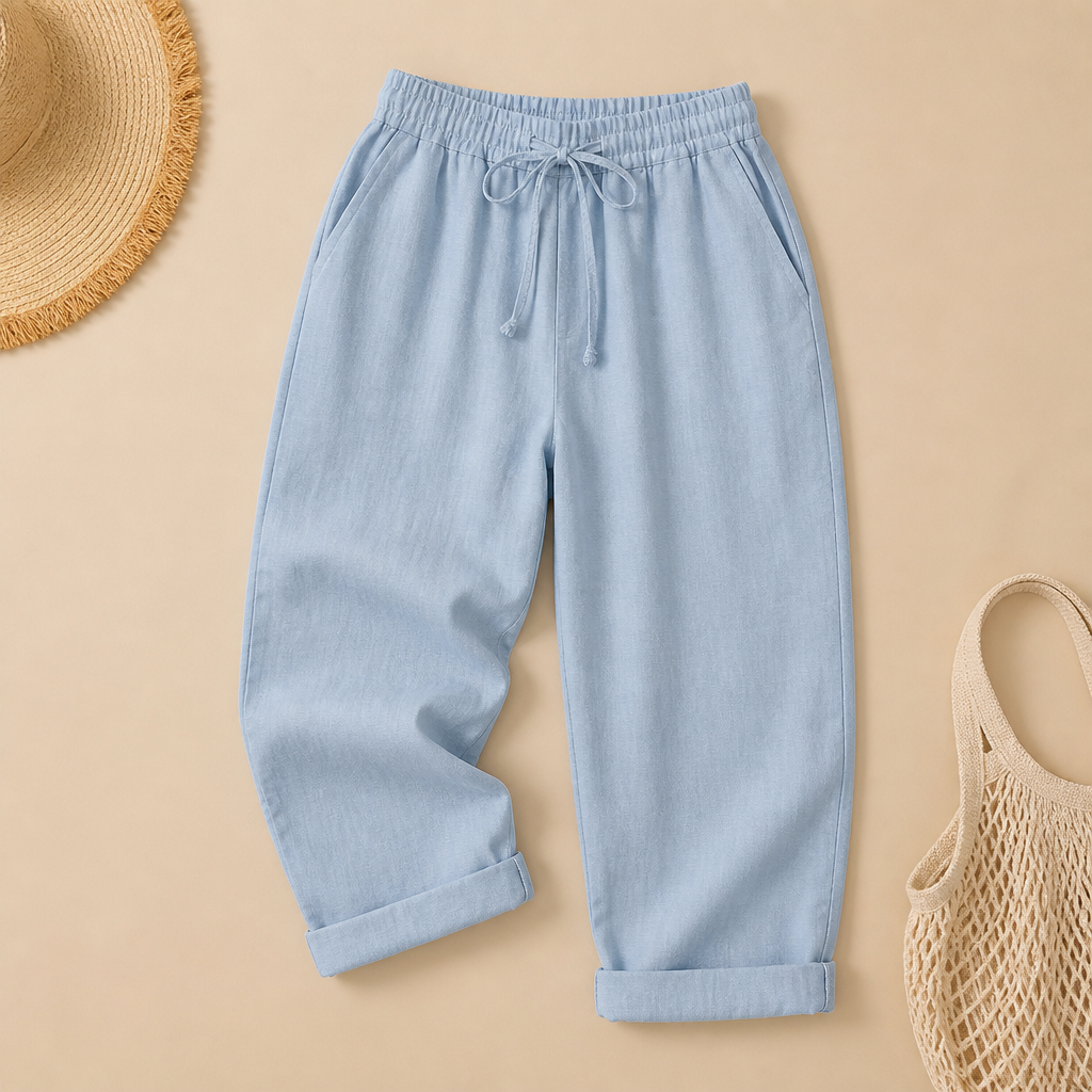 SenseLuxe™ – Breathable Cotton-Linen Capri Pants with Rolled Cuffs
