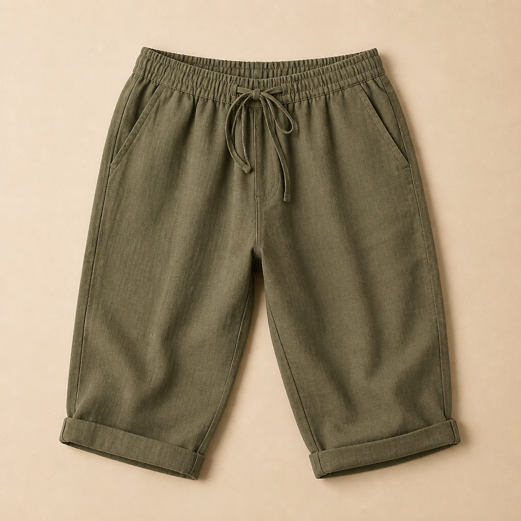 SenseLuxe™ – Breathable Cotton-Linen Capri Pants with Rolled Cuffs