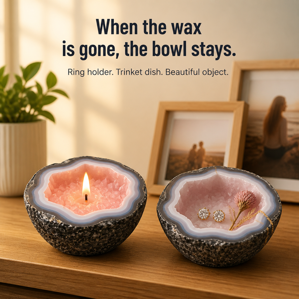 LumaCryst™ — Light Real Crystals Inside a Hand-Cut Agate Geode Bowl
