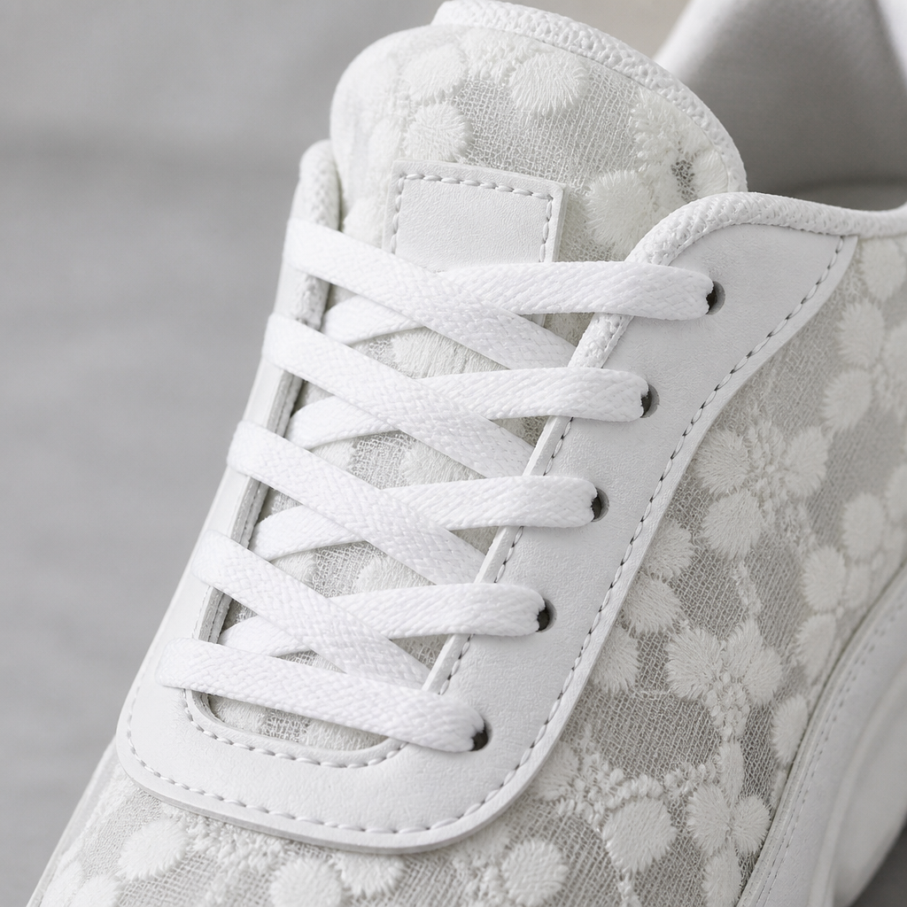 LunaStride™ – Floral Lace Mesh Platform Sneakers in White