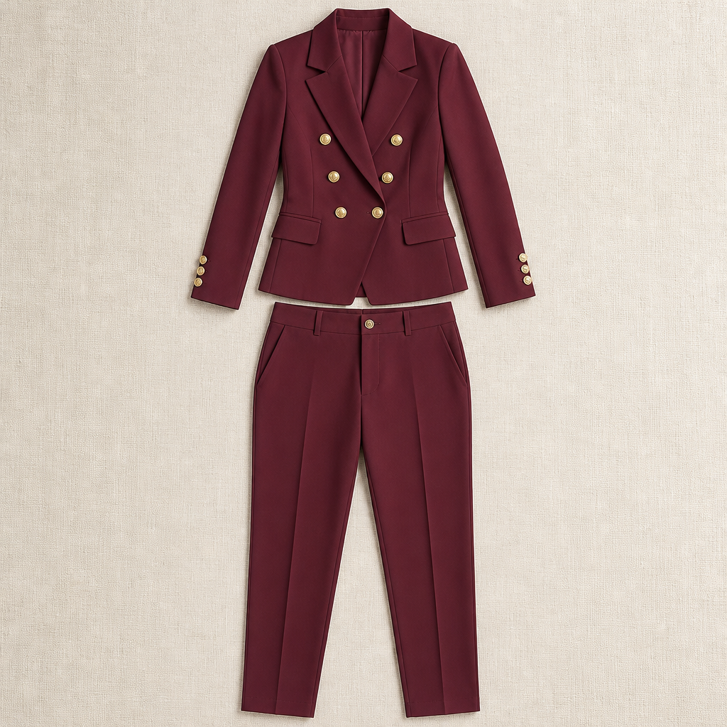 VeroLuxe™ – Tailored Double-Breasted Blazer Set with Gold Buttons