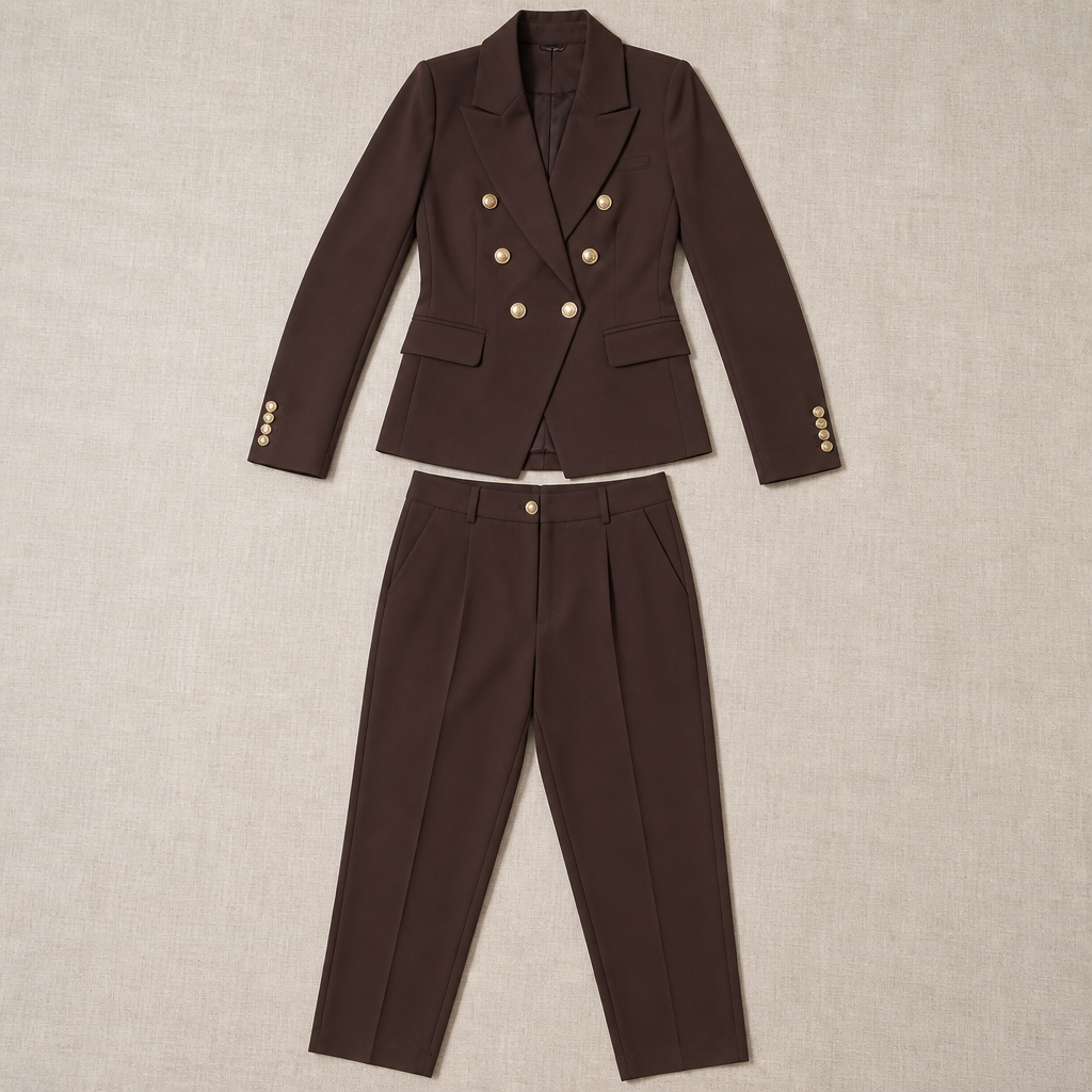 VeroLuxe™ – Tailored Double-Breasted Blazer Set with Gold Buttons
