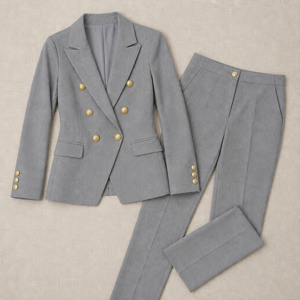 VeroLuxe™ – Tailored Double-Breasted Blazer Set with Gold Buttons
