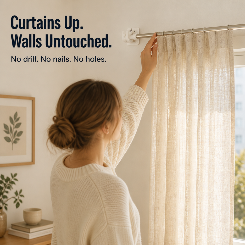 GripSafe™ — Hang Curtain Rods in 60 Seconds Without Drilling a Single Hole