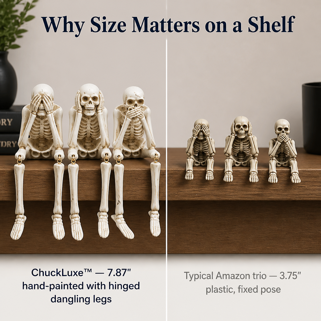 ChuckLuxe™ — Style Your Shelf With the Dangling-Leg Skeleton Trio Everyone Asks About | Set of 3