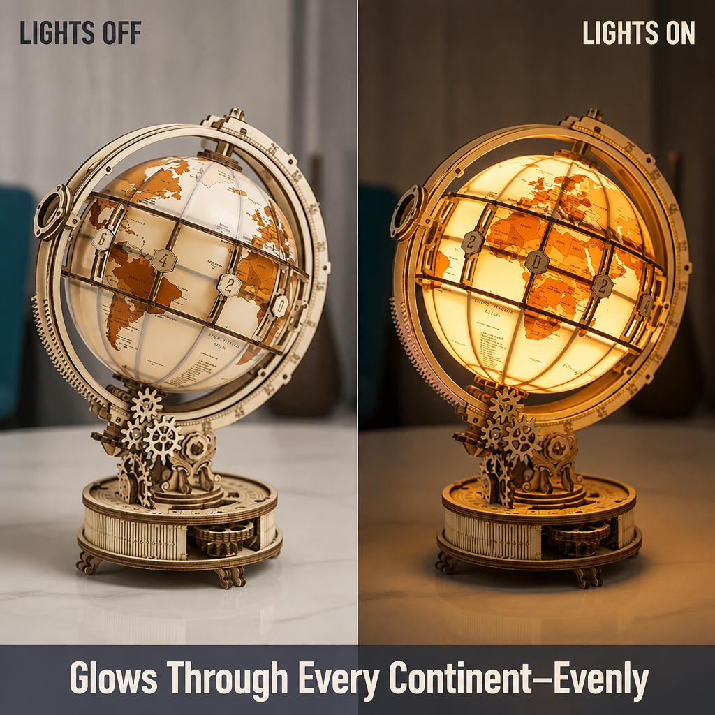 LumoraSphere™ — Snap Together a Glowing Wooden Globe That Doubles as Decor