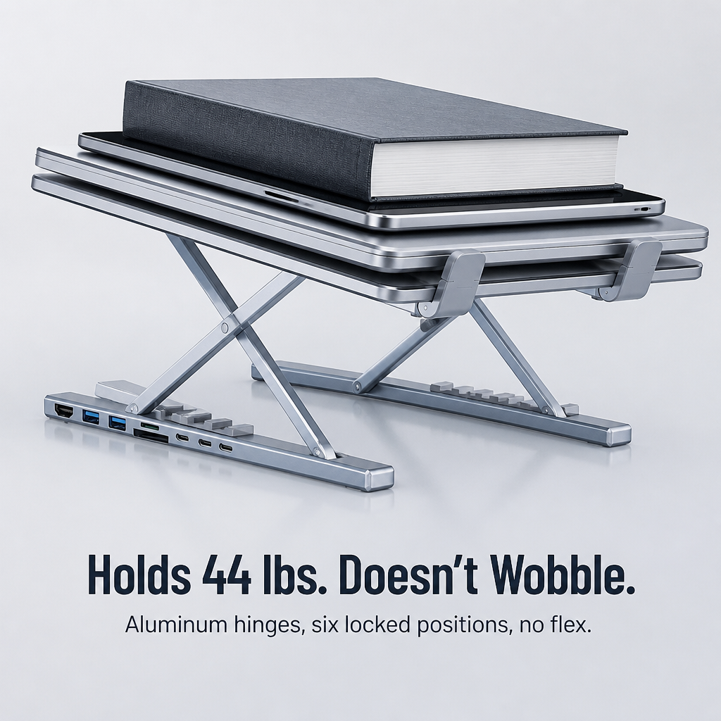 PowerPort Pro™ — Lift Your Laptop, Power 8 Devices, Fold Flat for Your Bag