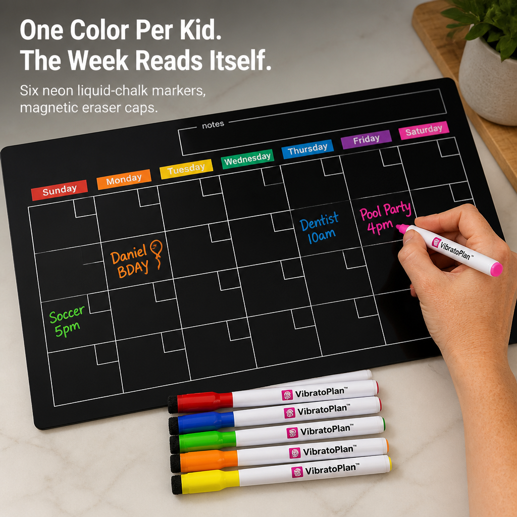 VibratoPlan™ — Map Every Practice, Pickup & Pool Party On The Fridge