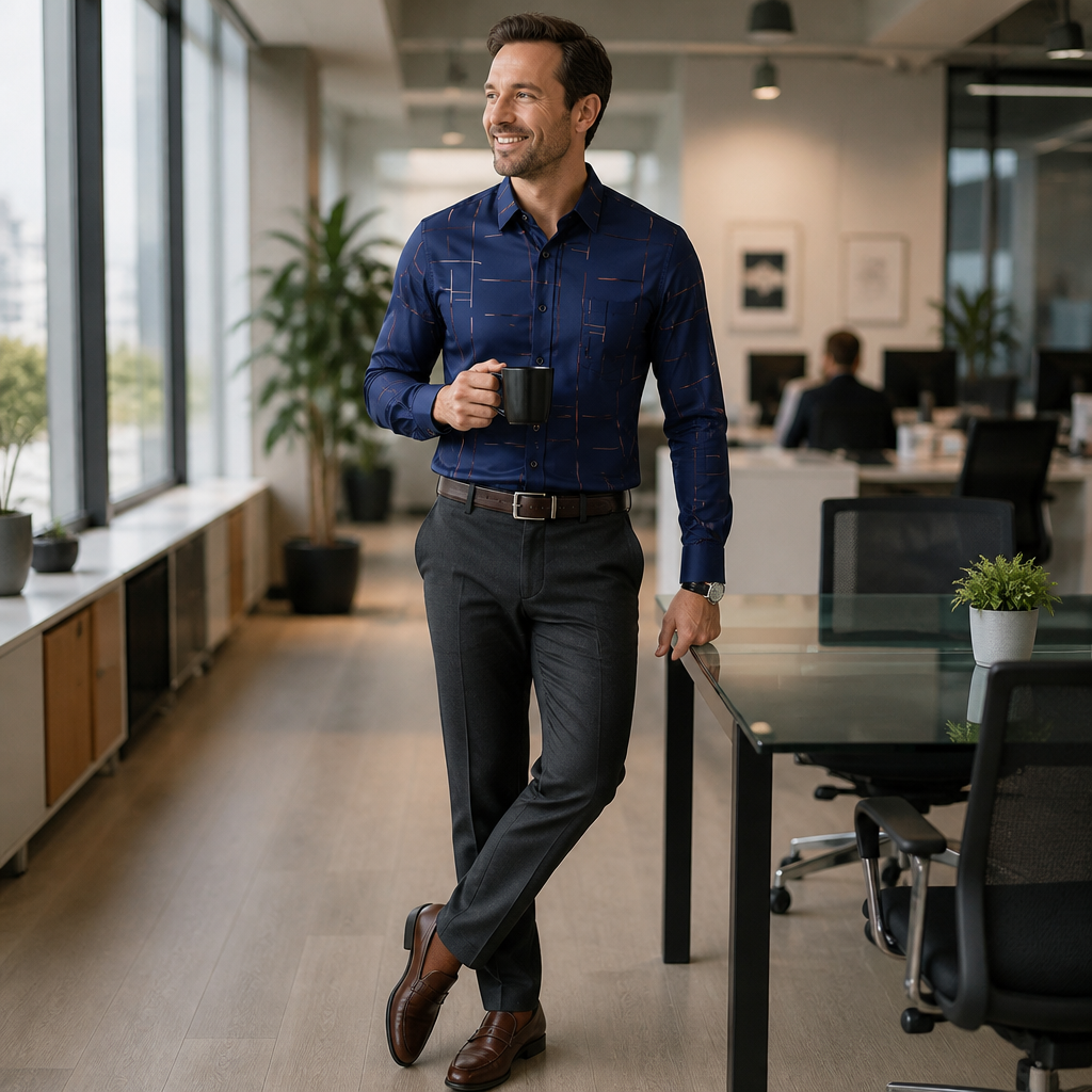 Ultra-LightPower™ – Wrinkle-Free Line-Print Dress Shirt with Breathable Stretch