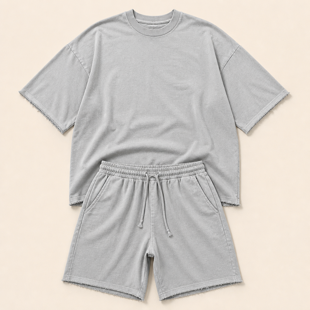 ArdentFlex™ – Relaxed Oversized Raw-Edge Tee & Shorts Set