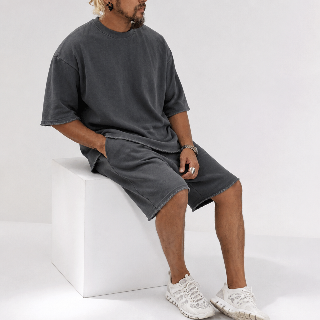 ArdentFlex™ – Relaxed Oversized Raw-Edge Tee & Shorts Set