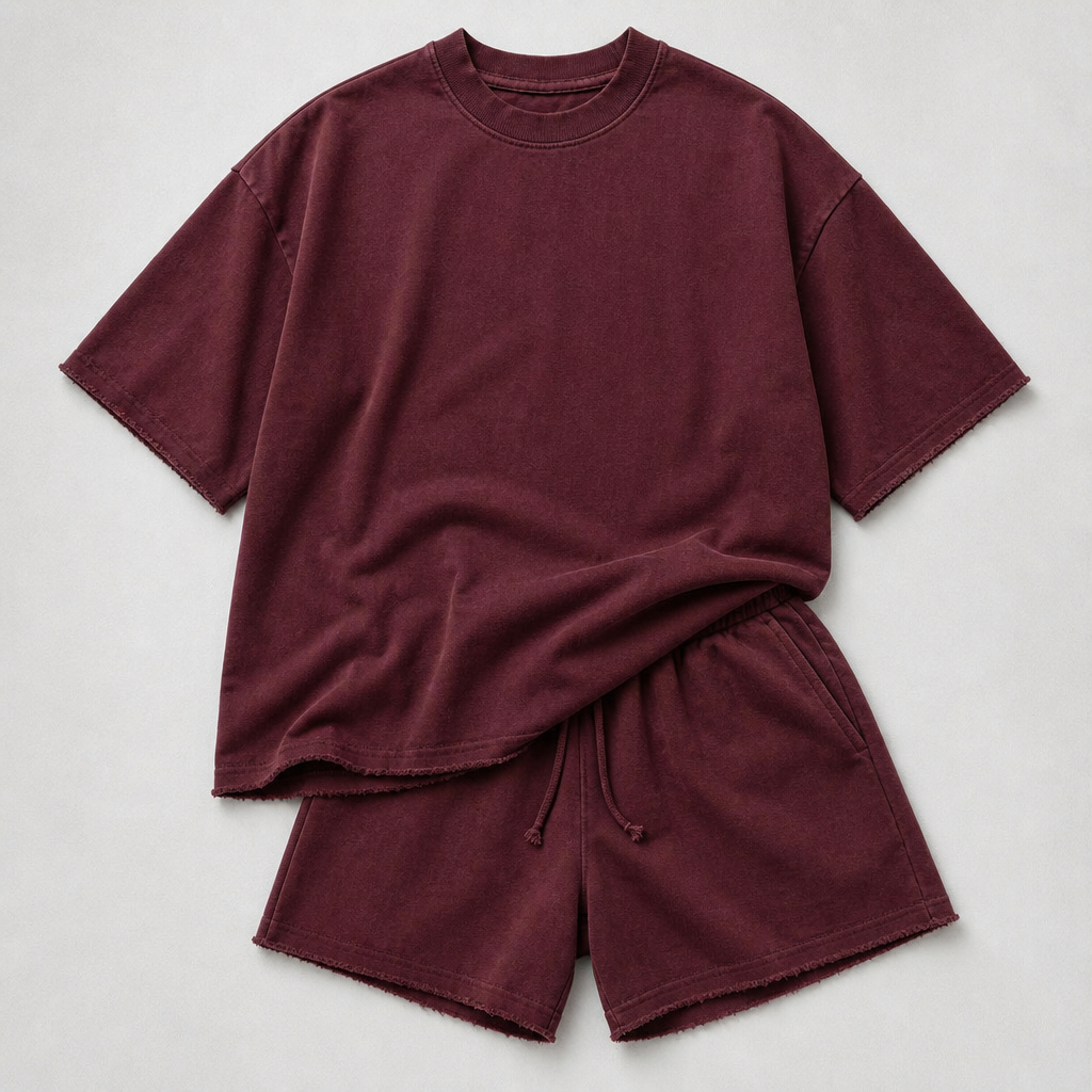 ArdentFlex™ – Relaxed Oversized Raw-Edge Tee & Shorts Set