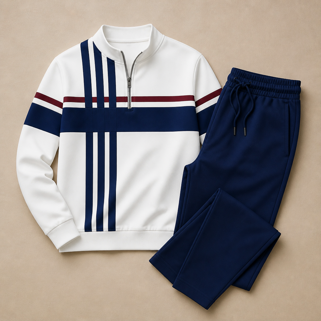 VibeFlex™ – Modern Striped Mock-Neck Quarter-Zip Two-Piece Set