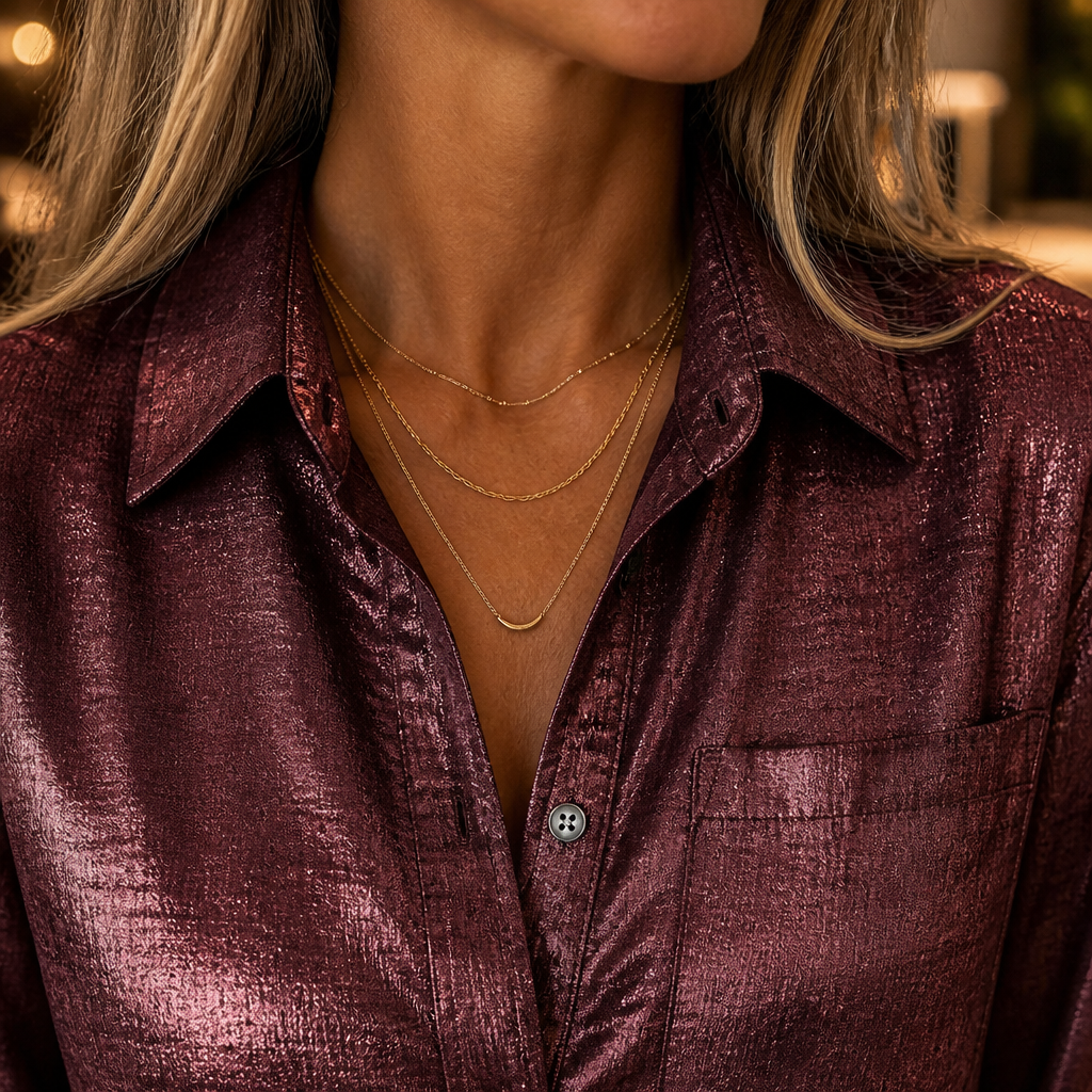SilkenShade™ – Lustrous Metallic Button-Up Shirt with Lapel Collar