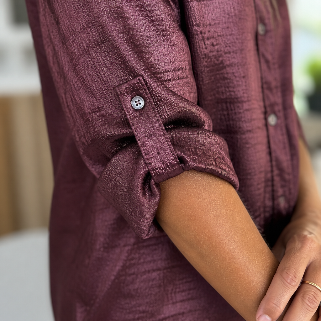 SilkenShade™ – Lustrous Metallic Button-Up Shirt with Lapel Collar