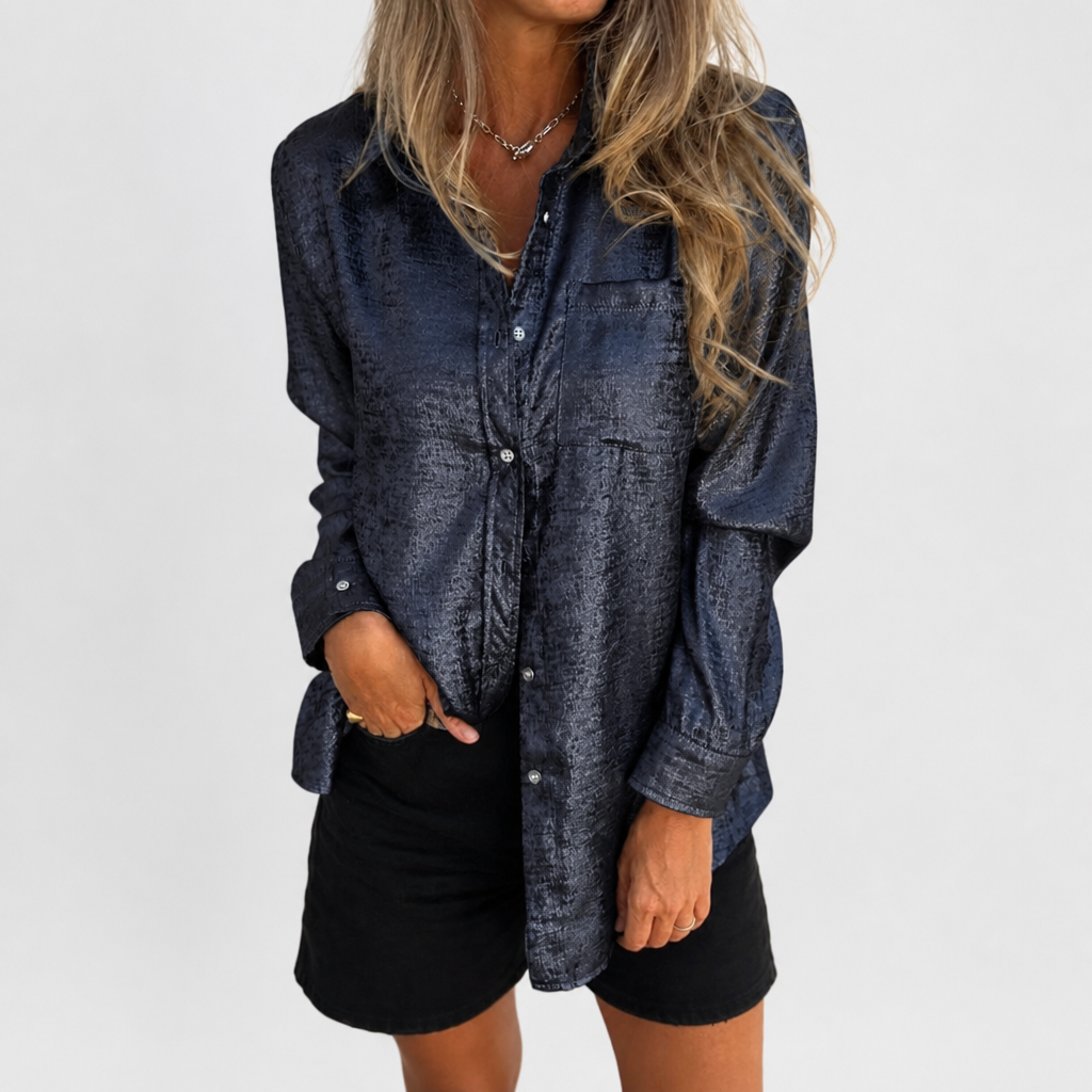 SilkenShade™ – Lustrous Metallic Button-Up Shirt with Lapel Collar