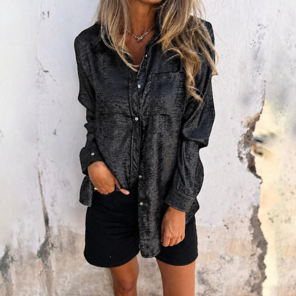 SilkenShade™ – Lustrous Metallic Button-Up Shirt with Lapel Collar