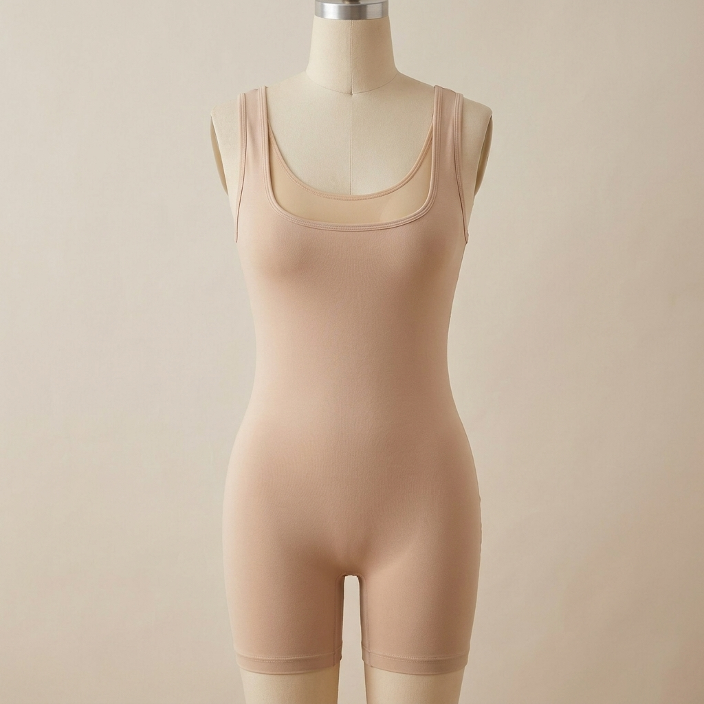 SculptAura™ – Seamless Square-Neck Shaping Bodysuit with Mid-Thigh Coverage