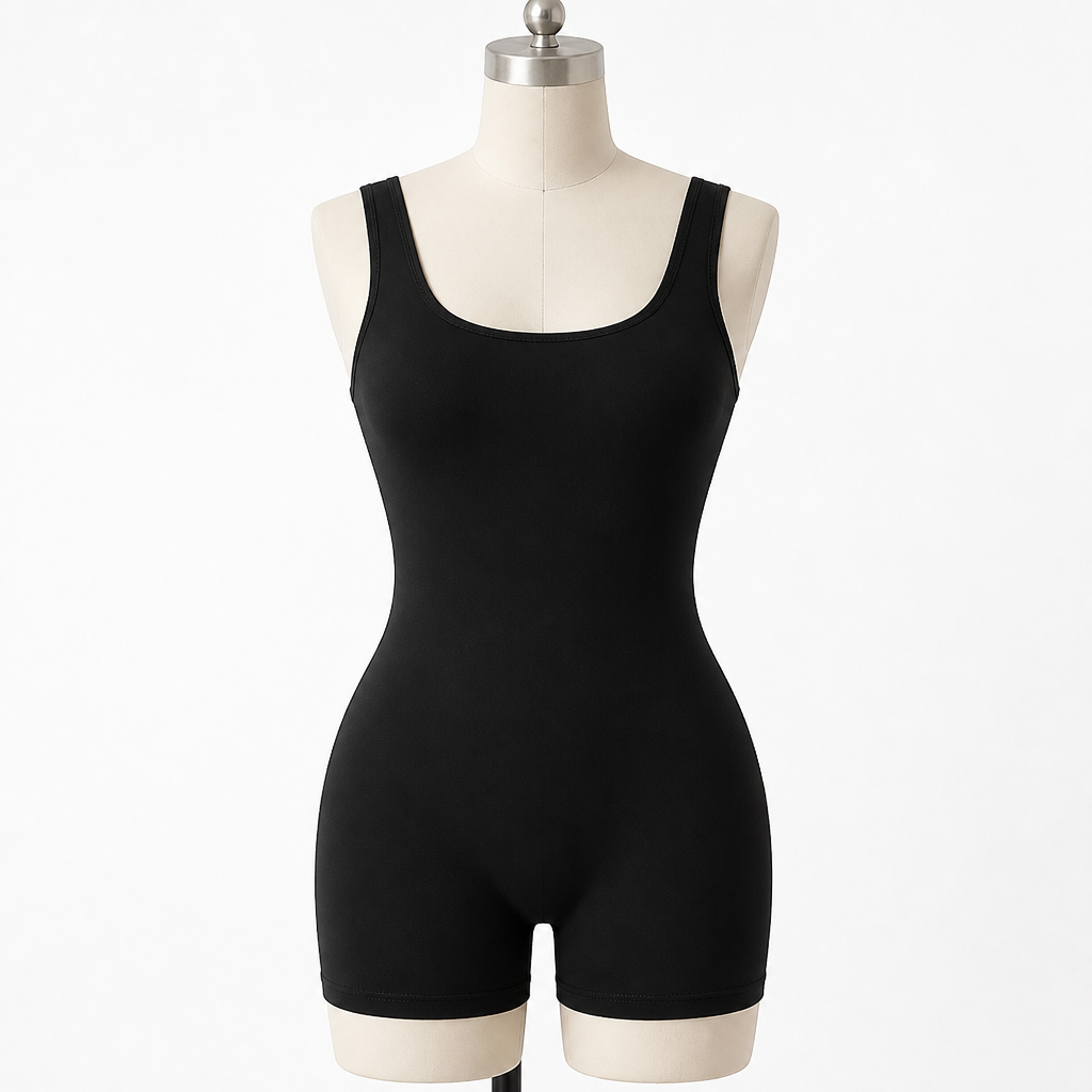 SculptAura™ – Seamless Square-Neck Shaping Bodysuit with Mid-Thigh Coverage