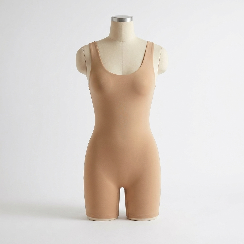 SculptAura™ – Seamless Square-Neck Shaping Bodysuit with Mid-Thigh Coverage