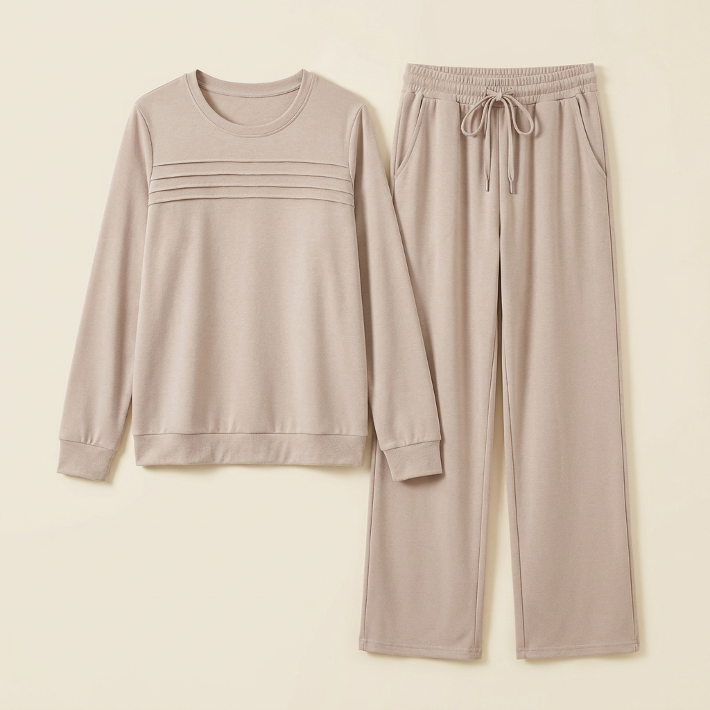 OptimaWear™ – Soft Knit Pleated-Yoke Two-Piece Lounge Set