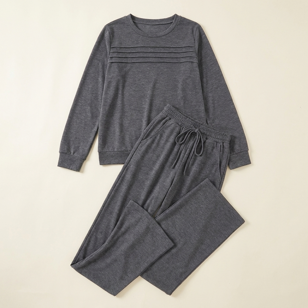 OptimaWear™ – Soft Knit Pleated-Yoke Two-Piece Lounge Set