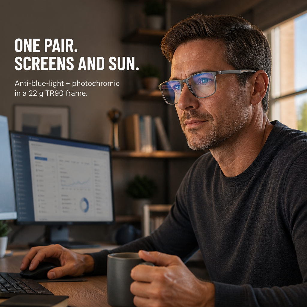 Visionary™ — Cut Screen Glare Indoors and Auto-Darken to Shades Outdoors