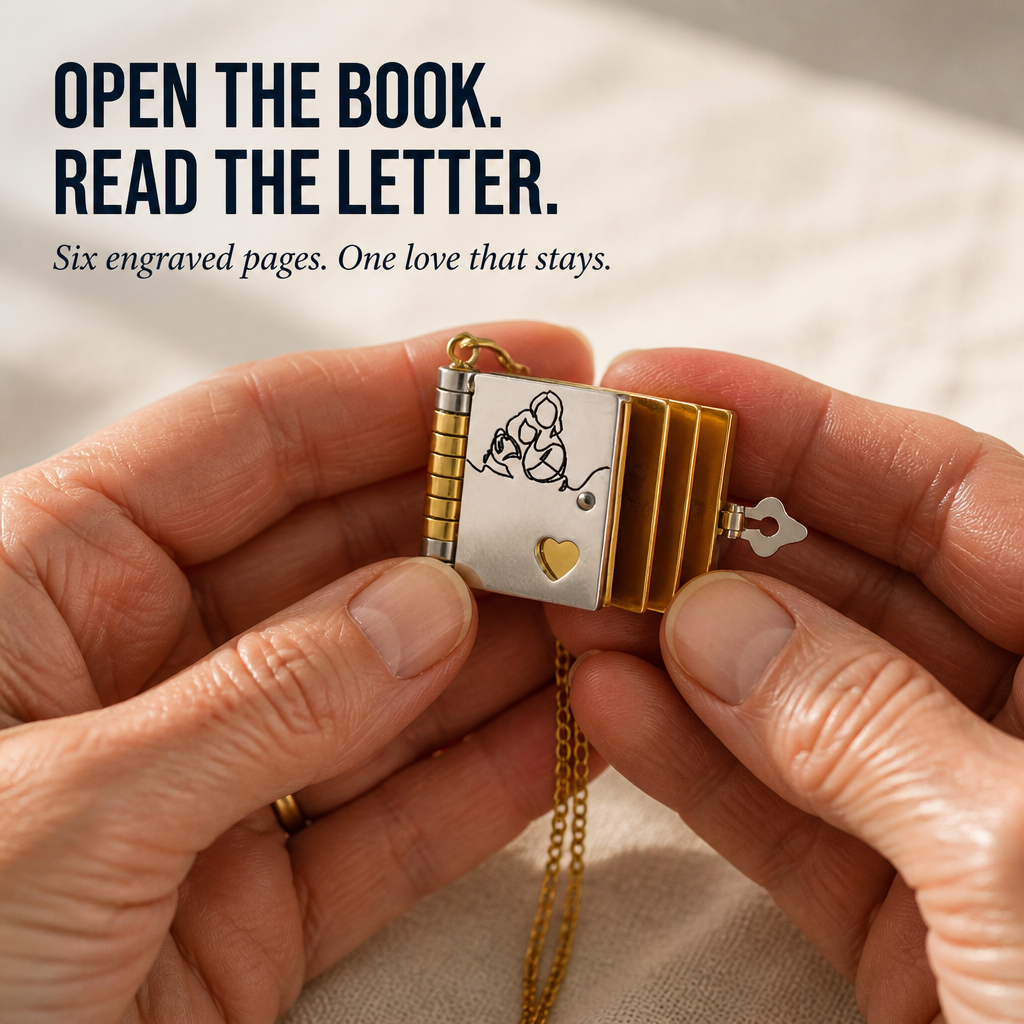 AmoriteBond™ — Open a Six-Page Book Pendant Engraved for Your Grandchild