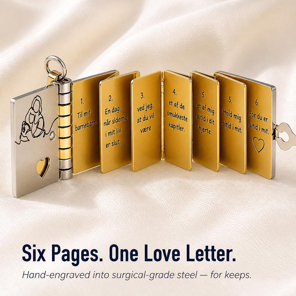 AmoriteBond™ — Open a Six-Page Book Pendant Engraved for Your Grandchild
