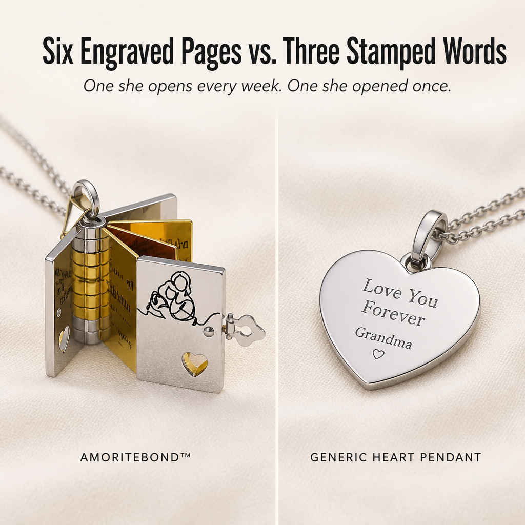 AmoriteBond™ — Open a Six-Page Book Pendant Engraved for Your Grandchild