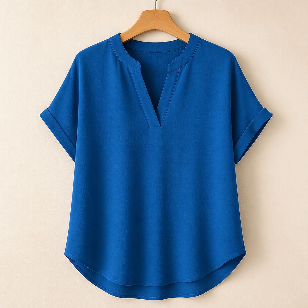 Silkora™ – Relaxed V-Neck Blouse with Curved Hem