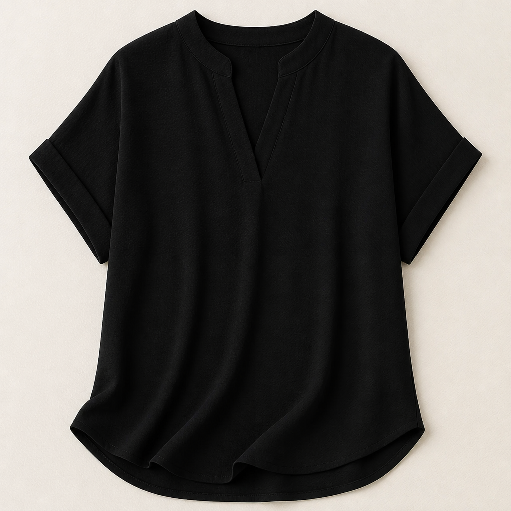 Silkora™ – Relaxed V-Neck Blouse with Curved Hem