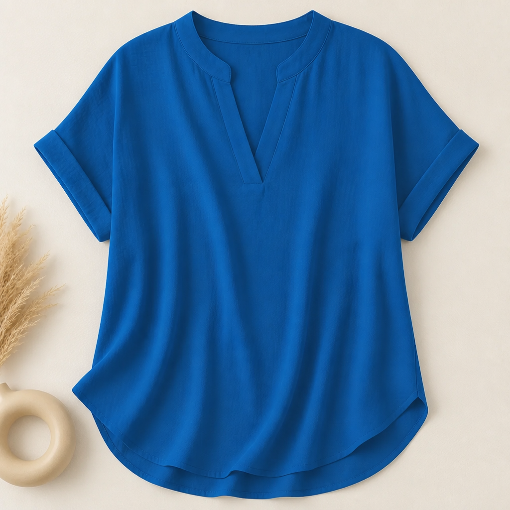 Silkora™ – Relaxed V-Neck Blouse with Curved Hem