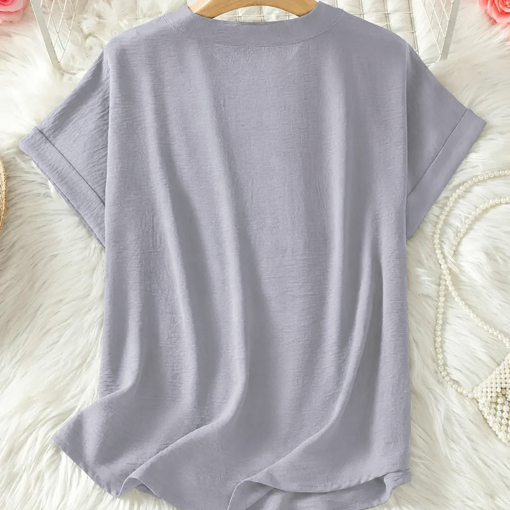 Silkora™ – Relaxed V-Neck Blouse with Curved Hem