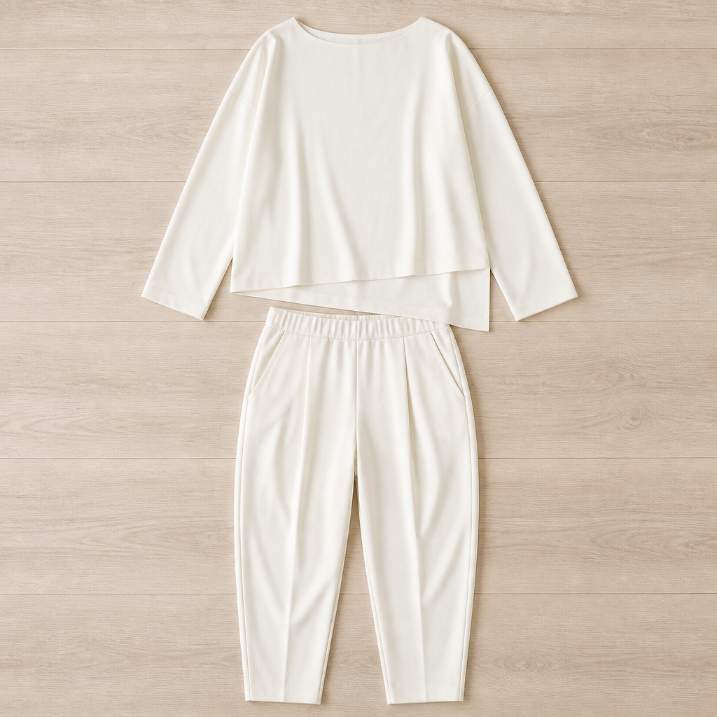 Mirelle™ – Relaxed Boat-Neck Two-Piece Set with Tapered Pleated Pants