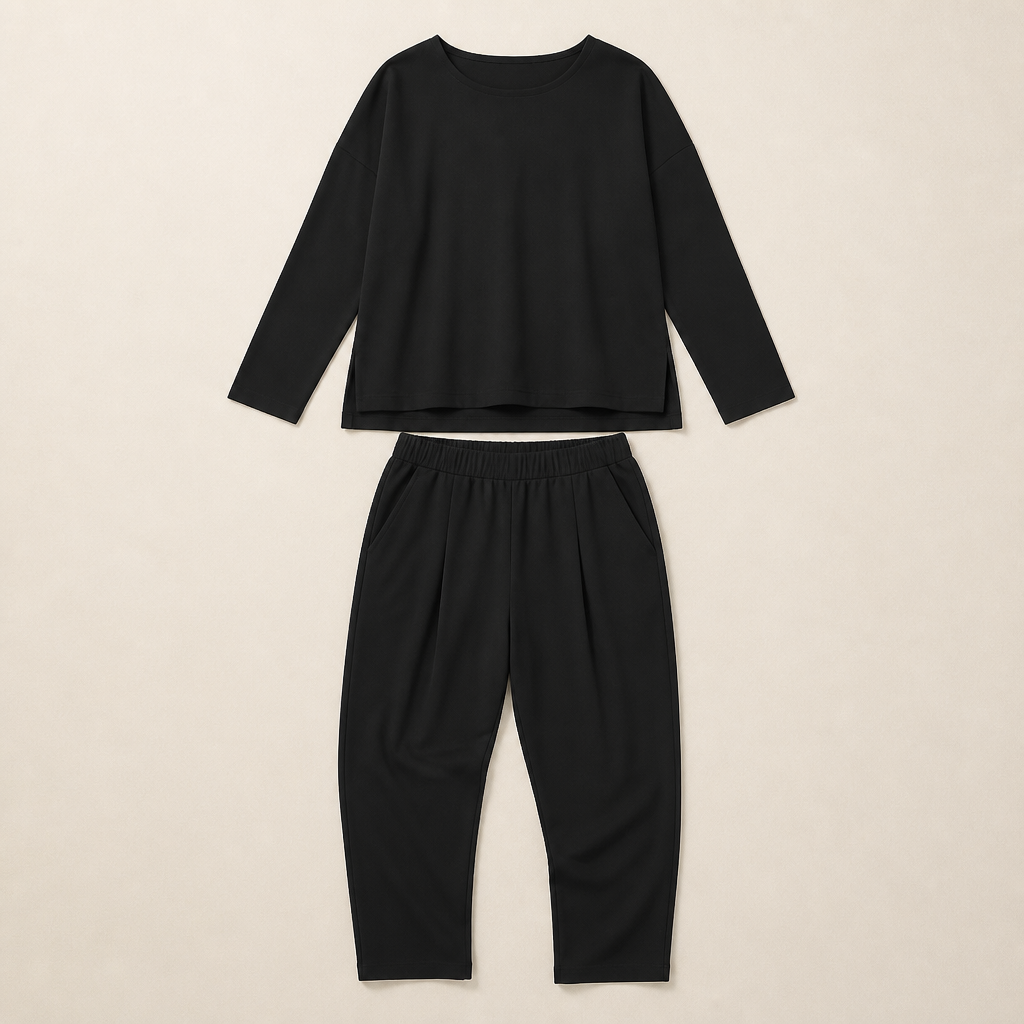 Mirelle™ – Relaxed Boat-Neck Two-Piece Set with Tapered Pleated Pants