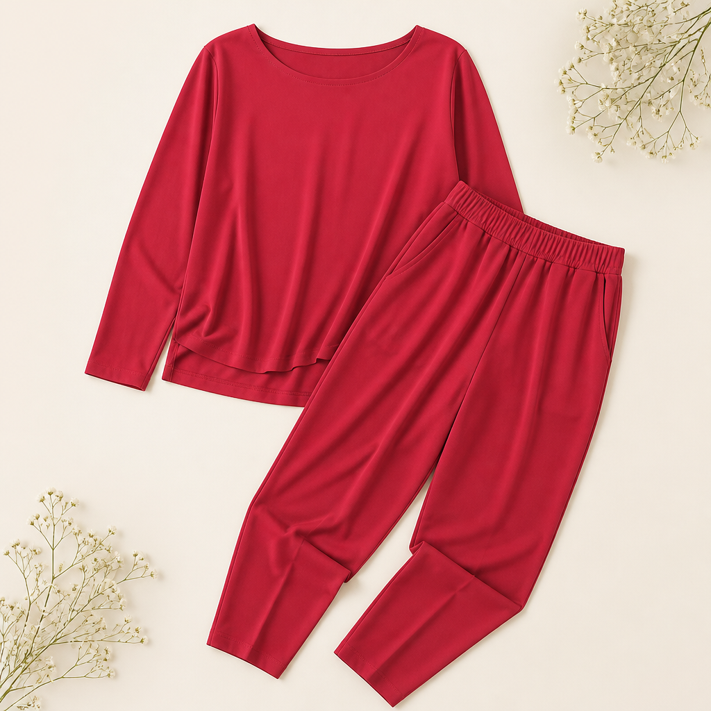 Mirelle™ – Relaxed Boat-Neck Two-Piece Set with Tapered Pleated Pants