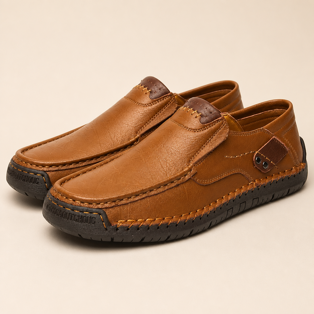 Bravaro™ – Hand-Stitched Slip-On Leather Loafers with Cushioned Sole