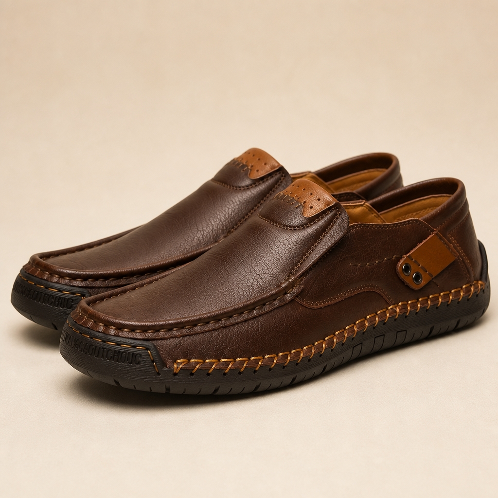 Bravaro™ – Hand-Stitched Slip-On Leather Loafers with Cushioned Sole