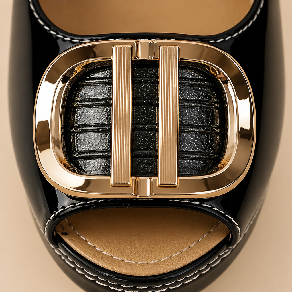 VivantaStrut™ – Bold Chunky Platform Slingback Heels with Gold Buckle