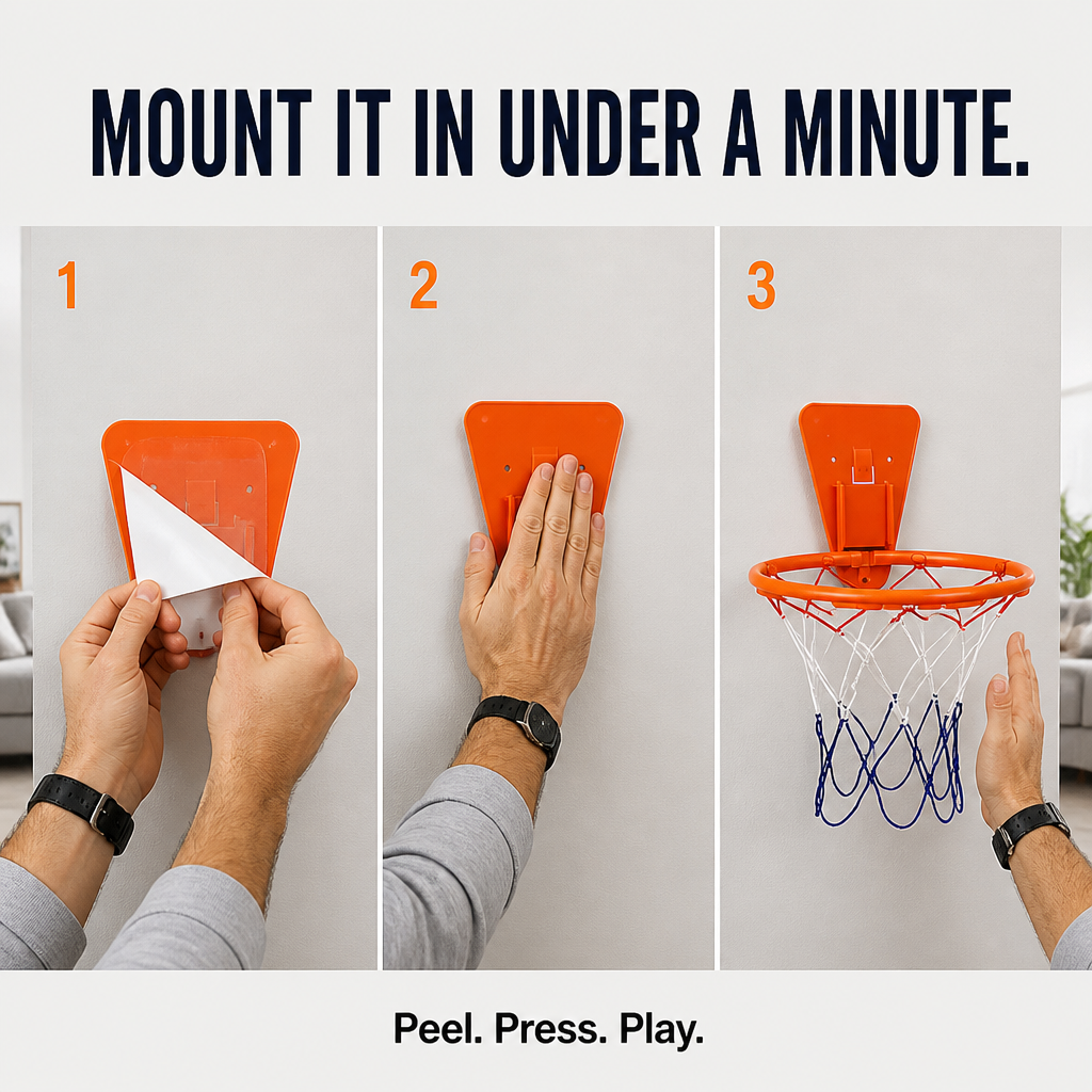 VoltRise™ — Stick, Aim, Score: Silent Indoor Basketball Without a Single Drill Hole