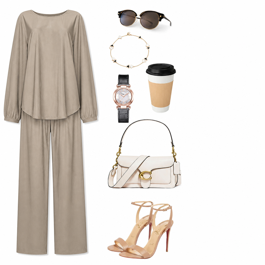 TrueStyle™ – Relaxed Two-Piece Set with Asymmetric Hem & Wide-Leg Pants