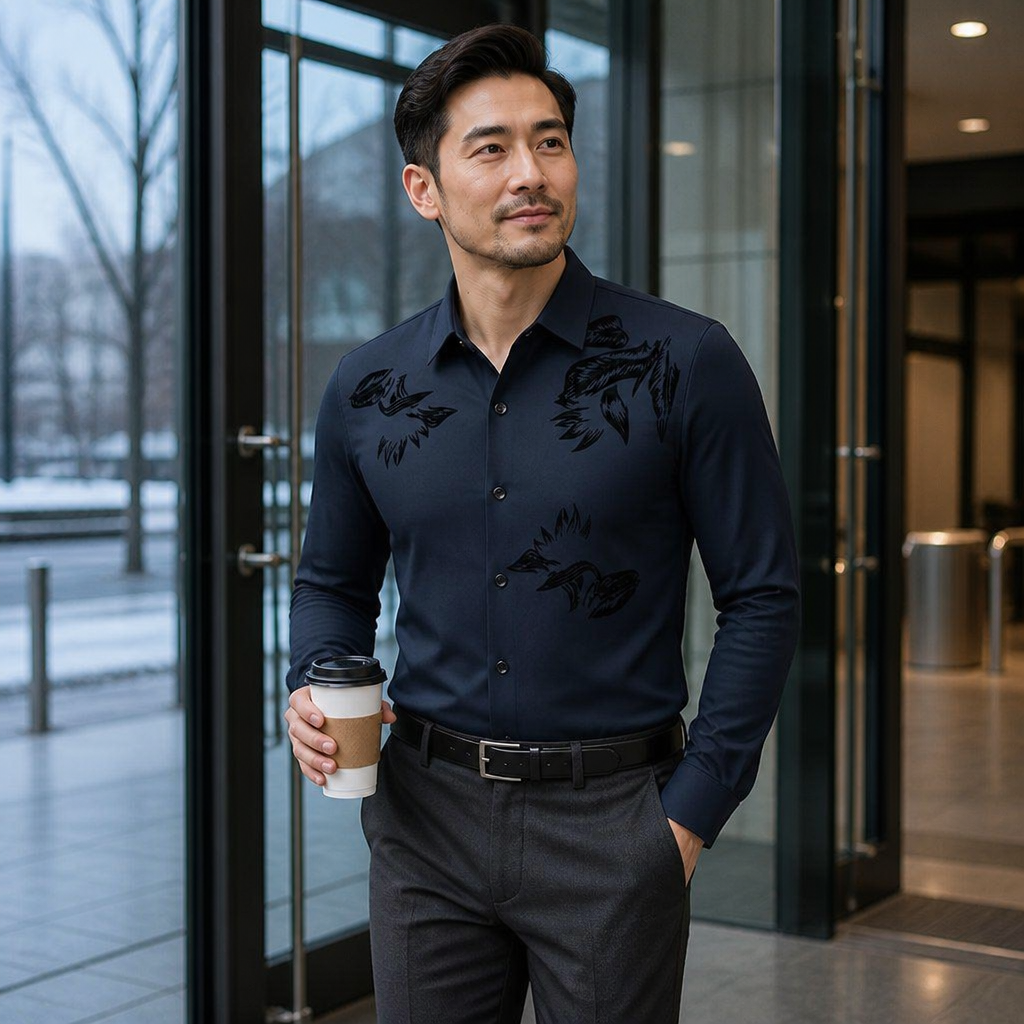 VulcanTherm™ – Slim-Fit Fleece-Lined Shirt with Brushstroke Print