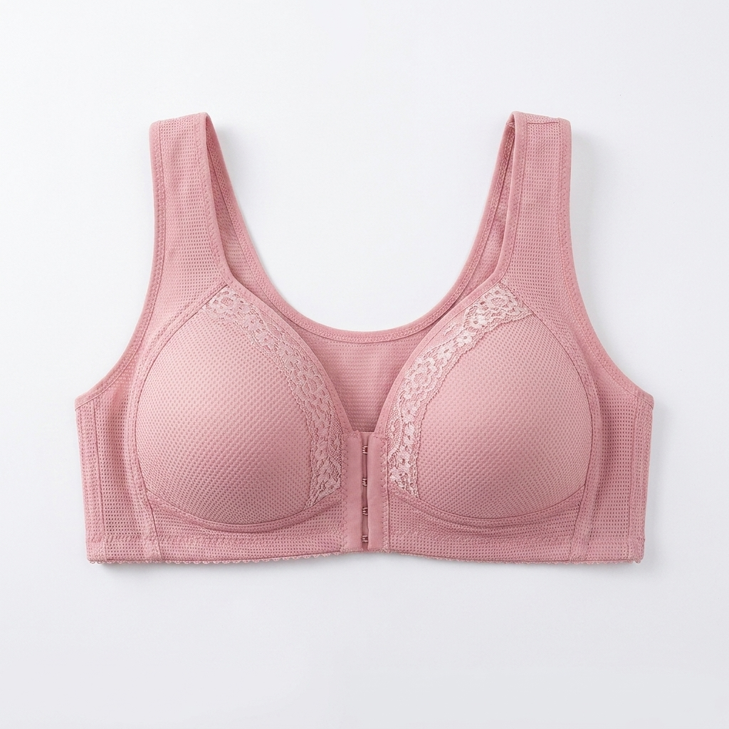 VivaFemme™ – Wireless Front-Closure Bra with Lace Accent