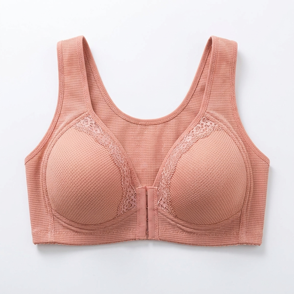 VivaFemme™ – Wireless Front-Closure Bra with Lace Accent